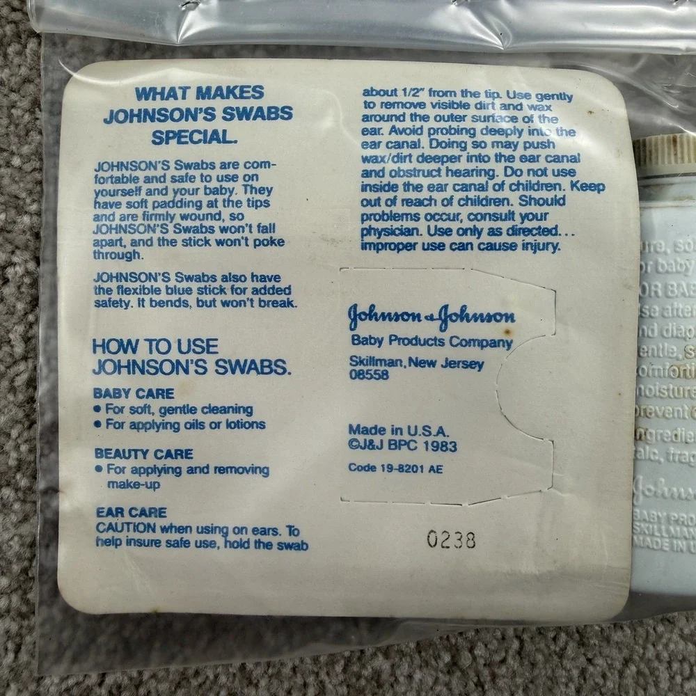 Vintage Johnson Baby Powder Bottle Purest‎ Protection 2 oz Movie Prop Q Tip
